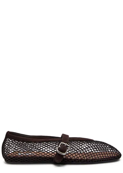 Alaïa Alaia Women Ballet Flats Mesh Ballerinas With Patent Leather Profiles In Brown