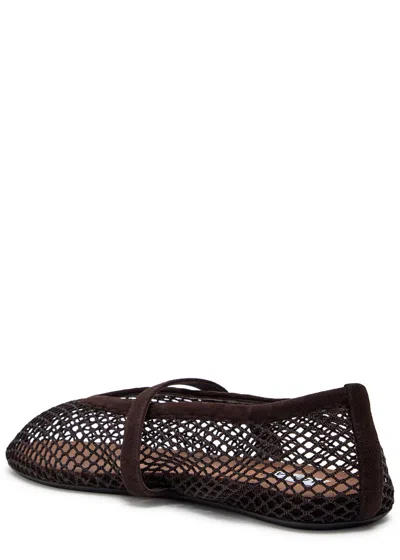 Alaïa Alaia Women Ballet Flats Mesh Ballerinas With Patent Leather Profiles In Brown