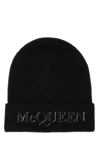 Alexander Mcqueen Logo Embroidered Beanie In Black