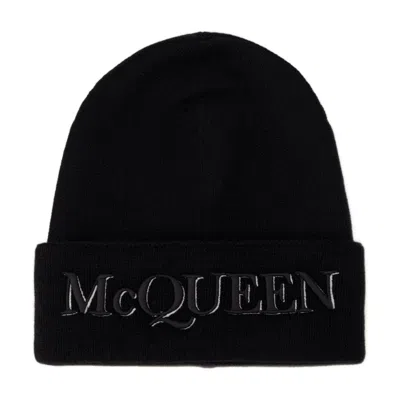 Alexander Mcqueen Logo Embroidered Beanie In Black