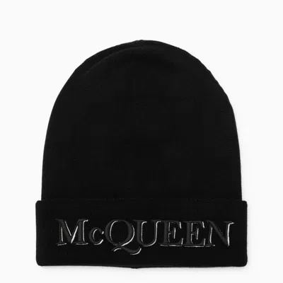 Alexander Mcqueen Logo Embroidered Beanie In Black