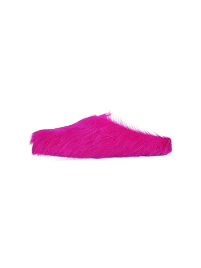 Marni Fuchsia Calf Hair Fussbett Slippers In Pink