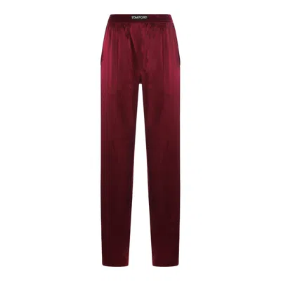 Tom Ford Fuchsia Pants With Elastic Waist With Logo Lettering In Silk Stretch Woman In Purple