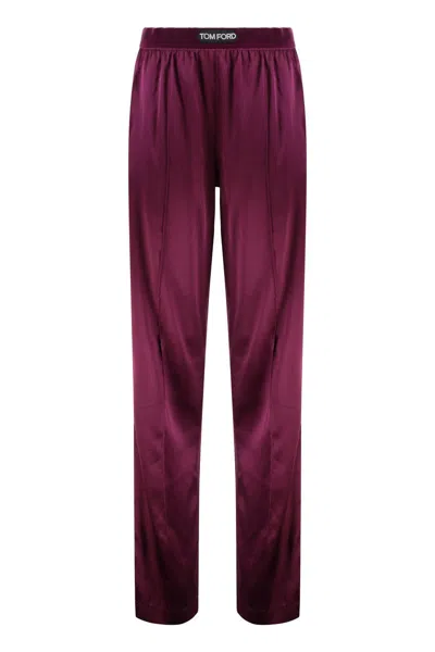 Tom Ford Fuchsia Pants With Elastic Waist With Logo Lettering In Silk Stretch Woman In Purple