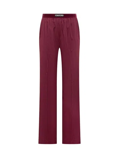 Tom Ford Fuchsia Pants With Elastic Waist With Logo Lettering In Silk Stretch Woman In Purple