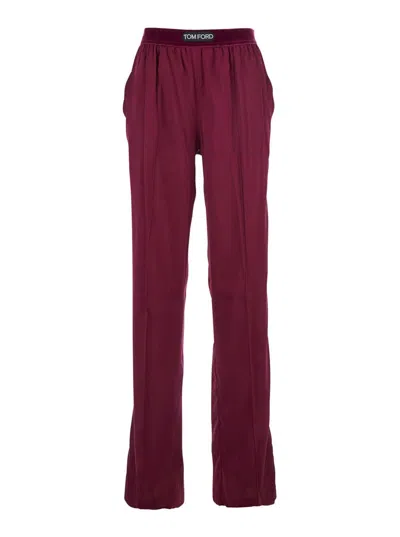 Tom Ford Fuchsia Pants With Elastic Waist With Logo Lettering In Silk Stretch Woman In Purple