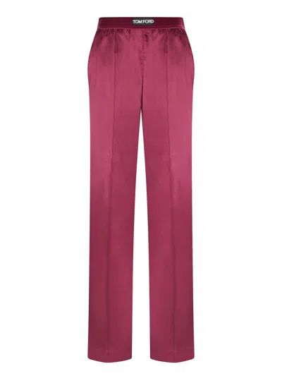 Tom Ford Fuchsia Pants With Elastic Waist With Logo Lettering In Silk Stretch Woman In Purple