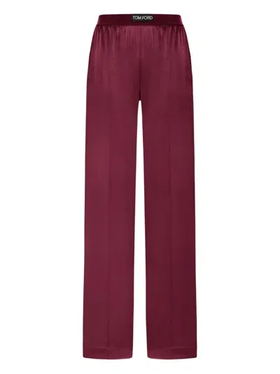 Tom Ford Fuchsia Pants With Elastic Waist With Logo Lettering In Silk Stretch Woman In Purple