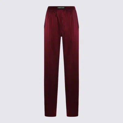 Tom Ford Fuchsia Pants With Elastic Waist With Logo Lettering In Silk Stretch Woman In Purple