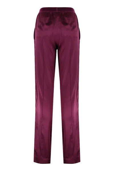 Tom Ford Fuchsia Pants With Elastic Waist With Logo Lettering In Silk Stretch Woman In Purple