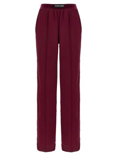 Tom Ford Fuchsia Pants With Elastic Waist With Logo Lettering In Silk Stretch Woman In Purple