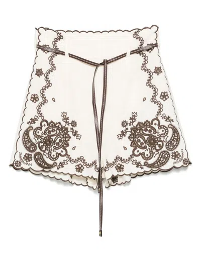 Zimmermann Ascension Embroidered Linen Shorts In Black