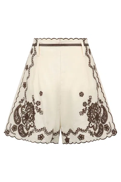 Zimmermann Ascension Embroidered Linen Shorts In Black