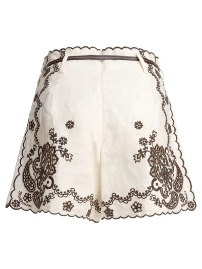 Zimmermann Ascension Embroidered Linen Shorts In Black