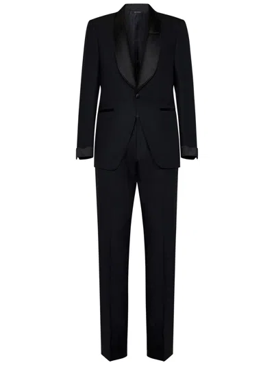Tom Ford Mens Black Shawl-lapel Tapered-leg Master Evening Wool Suit In Blue