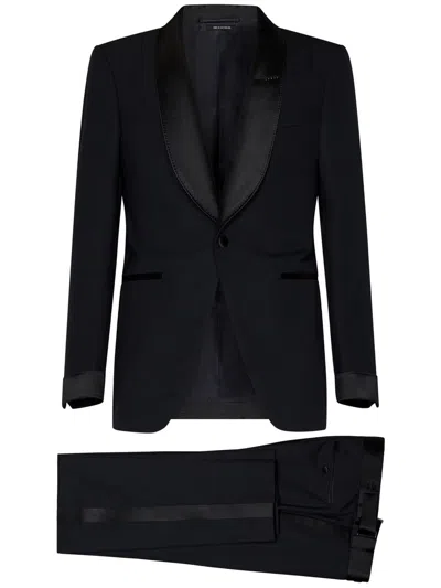 Tom Ford Mens Black Shawl-lapel Tapered-leg Master Evening Wool Suit In Blue