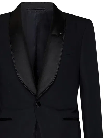 Tom Ford Mens Black Shawl-lapel Tapered-leg Master Evening Wool Suit In Blue
