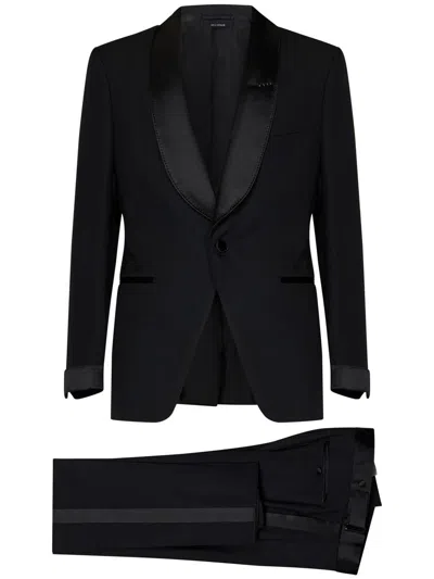 Tom Ford Mens Black Shawl-lapel Tapered-leg Master Evening Wool Suit In Black