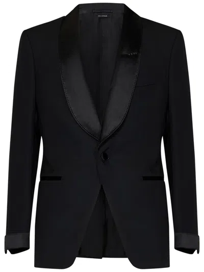 Tom Ford Mens Black Shawl-lapel Tapered-leg Master Evening Wool Suit In Black