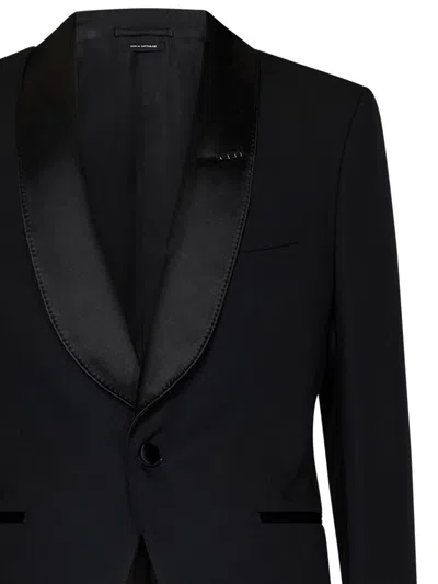 Tom Ford Mens Black Shawl-lapel Tapered-leg Master Evening Wool Suit In Black