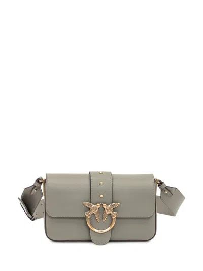 Pinko Mini Love Birds-detail Shoulder Bag In Gray