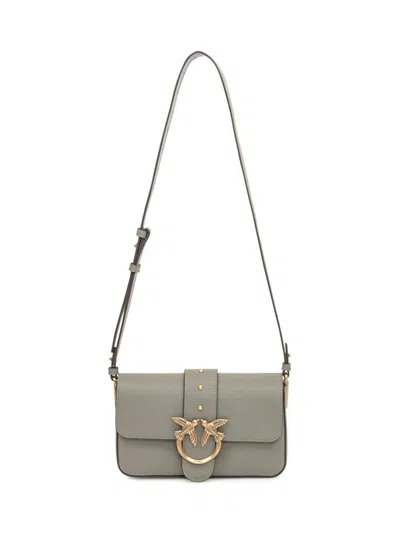 Pinko Mini Love Birds-detail Shoulder Bag In Gray