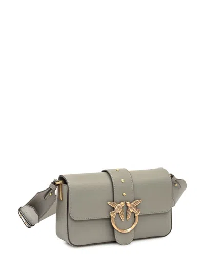 Pinko Mini Love Birds-detail Shoulder Bag In Gray