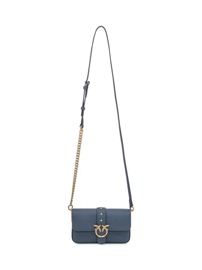 Pinko Love One Antique Gold Green Shoulder Bag In Blue