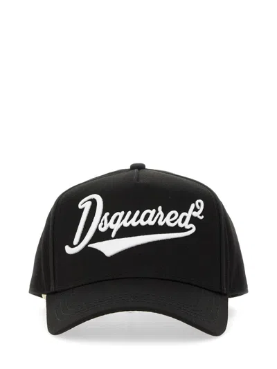 Dsquared2 Black Adjustable Curved Brim Embroidered Baseball Cap In Black