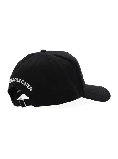 Dsquared2 Black Adjustable Curved Brim Embroidered Baseball Cap In Black
