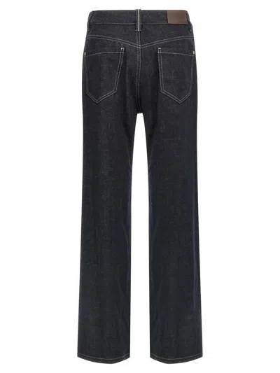 Brunello Cucinelli Women Loose Flared Denim Pants With Moniline In Black