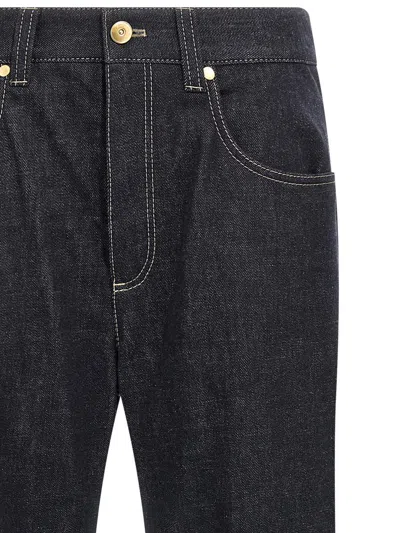 Brunello Cucinelli Women Loose Flared Denim Pants With Moniline In Black