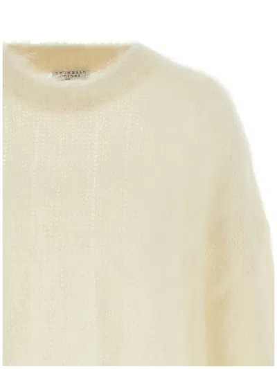 Brunello Cucinelli Mohair Silk Sweater Sweaters And Cardigans White In Neutral