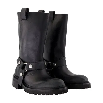 Golden Goose Distressed Black Leather Kurt Boots With Silver Accents In Black