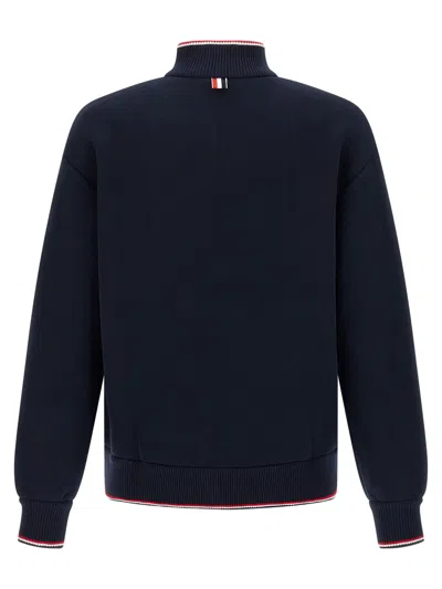 Thom Browne Chunky Loopback Jacket With Rwb Tipping Stripe In Blue