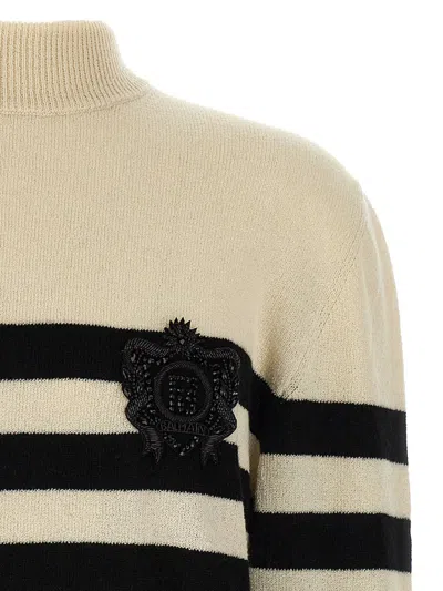 Balmain Striped Sweater With Ribbed Cuffs And Hem In Multi