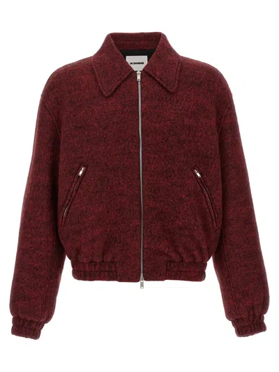 Jil Sander Mlange Wool Bomber Jacket In Burgundy