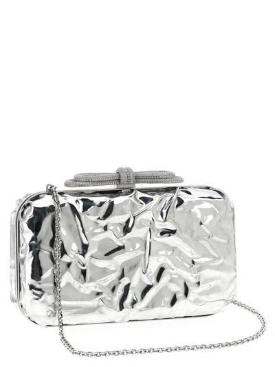 Mach&mach Double Bow Wrapped Mirror Leather Clutch Bag In Silver