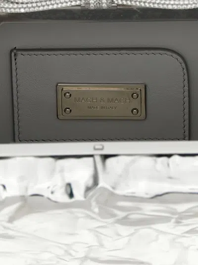 Mach&mach Double Bow Wrapped Mirror Leather Clutch Bag In Silver