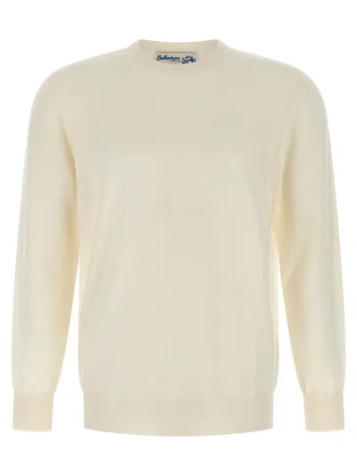 Ballantyne Cashmere Crew Neck Sweater With Long Cuffed Sleeves In White