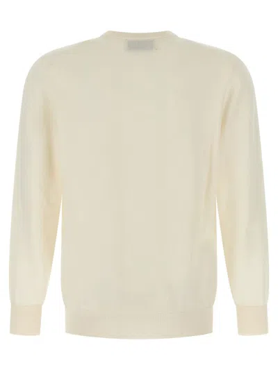 Ballantyne Cashmere Crew Neck Sweater With Long Cuffed Sleeves In White