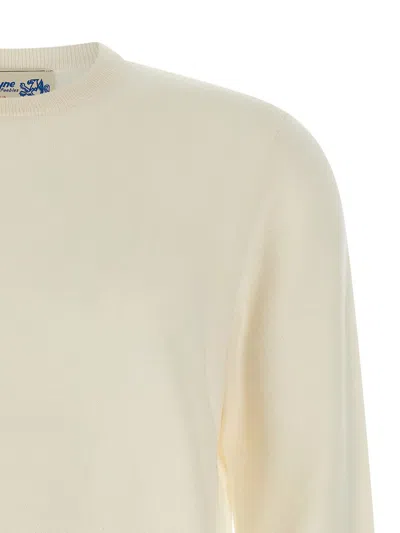 Ballantyne Cashmere Crew Neck Sweater With Long Cuffed Sleeves In White