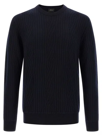 Brioni Ribbed And Braid Sweater Sweaters And Cardigans Blue In Blue