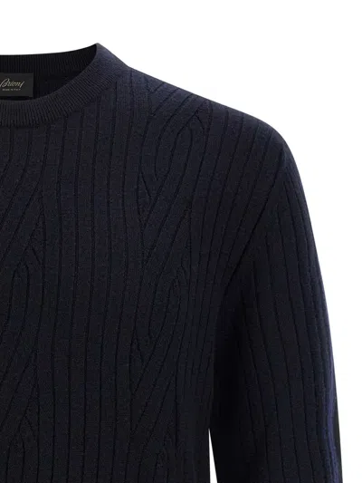 Brioni Ribbed And Braid Sweater Sweaters And Cardigans Blue In Blue