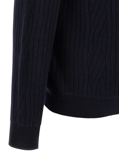 Brioni Ribbed And Braid Sweater Sweaters And Cardigans Blue In Blue