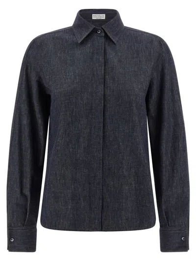 Brunello Cucinelli Cotton Grey Shirt In Blue