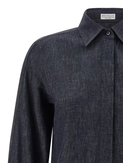 Brunello Cucinelli Cotton Grey Shirt In Blue
