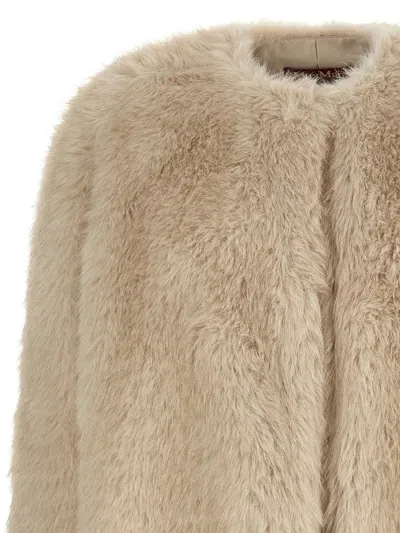 Max Mara Cappotto In Tessuto Effetto Faux Fur Beige In White