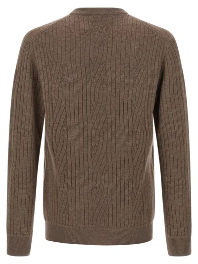 Brioni Ribbed And Braid Sweater Sweaters And Cardigans Brown In Brown
