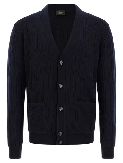 Brioni Ribbed And Braid Cardigan Sweaters And Cardigans Blue In Blue